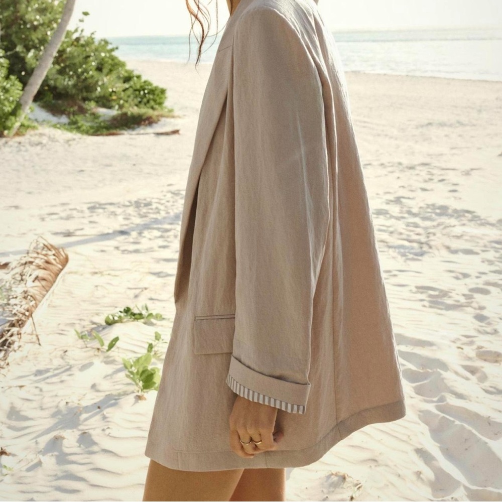 Zara Open Front Blazer with Striped Cuffs